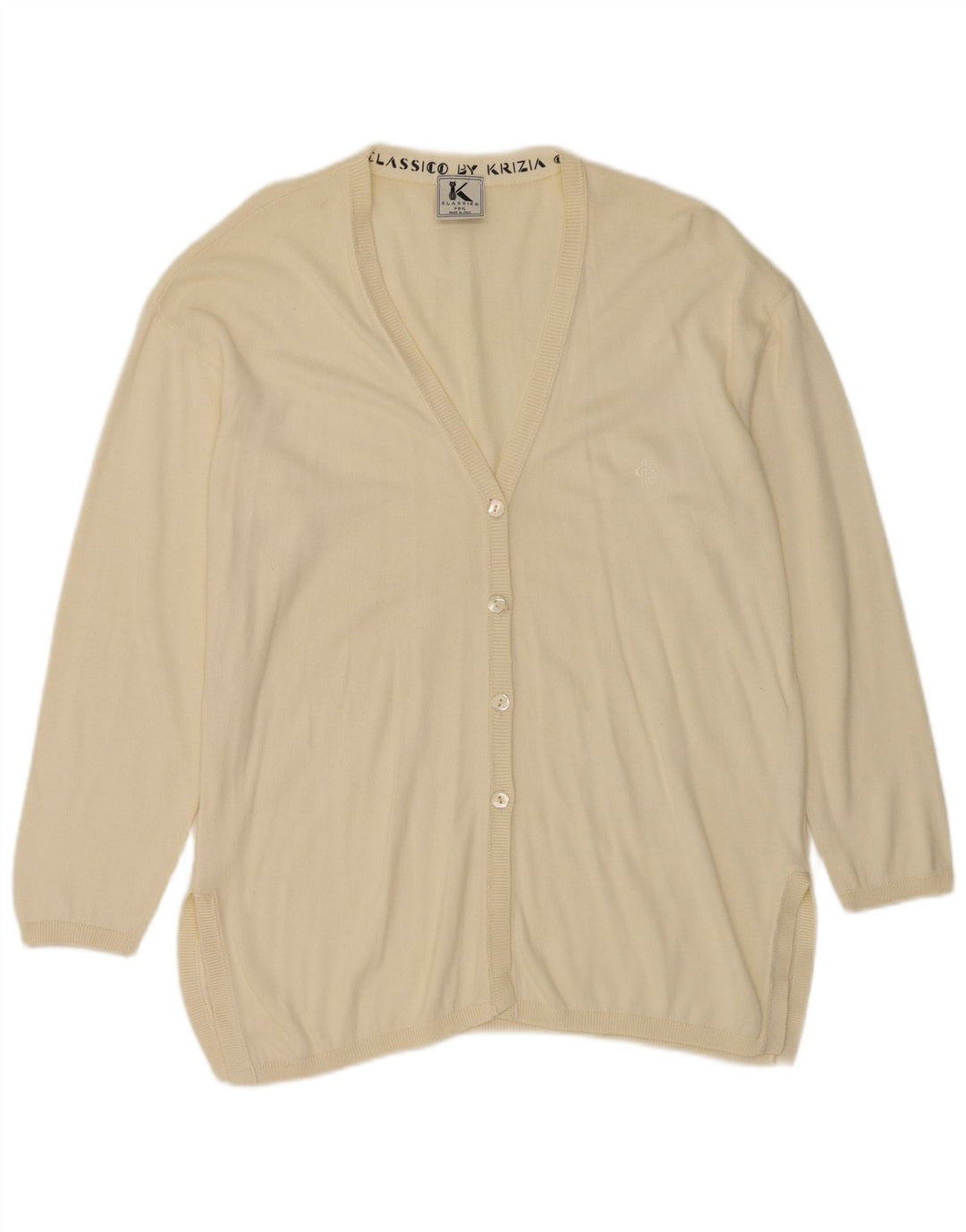 Suéter cardigã feminino grande Krizia UK 18 XL algodão branco