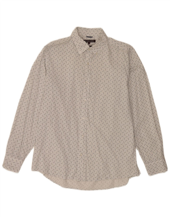 Camisa masculina Michael Kors com padrão abstrato grande de algodão branco