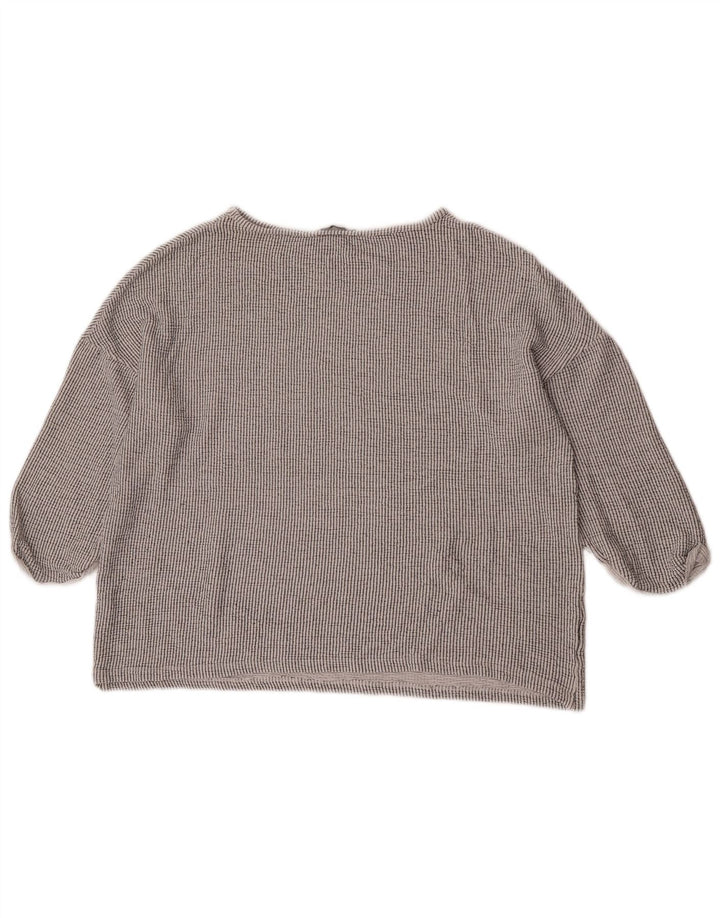 Blusa feminina Zara manga 3/4 oversized UK 14 listrado cinza médio