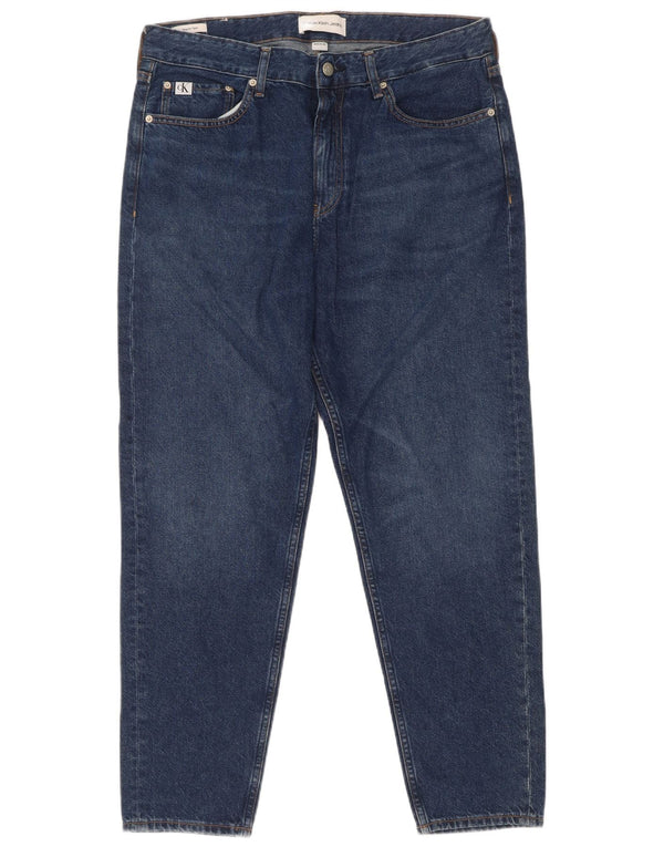 Calvin Klein Masculino Regular Tapered Jeans W33 L30 Azul Algodão