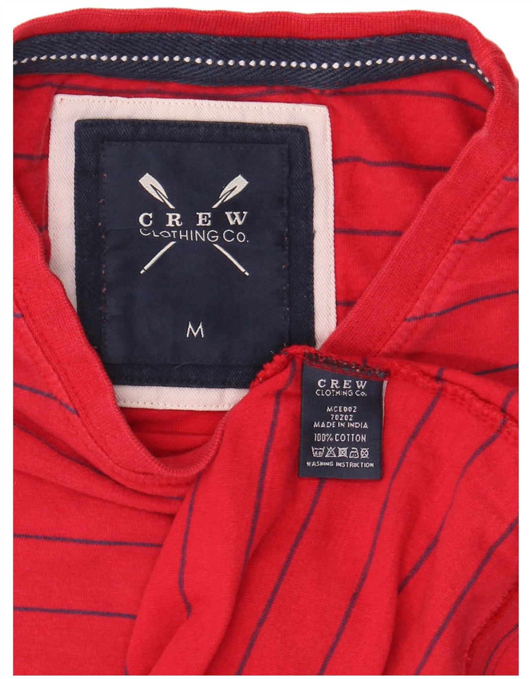 Camiseta masculina Crew Clothing Top médio listrado vermelho algodão
