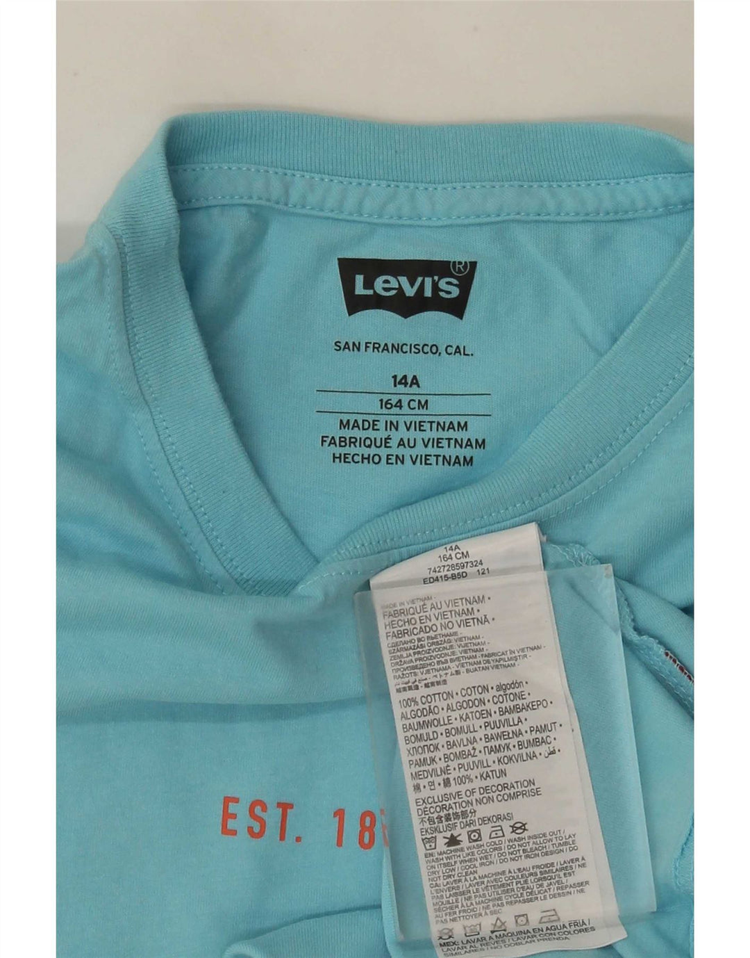 Camiseta Levi's Boys Graphic 13-14 Anos Azul Algodão