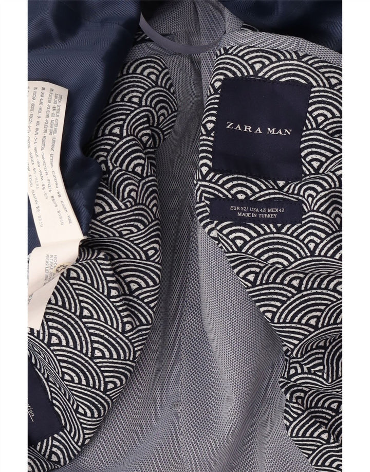 Jaqueta blazer masculina Zara com 2 botões UE 52 grande azul poliéster