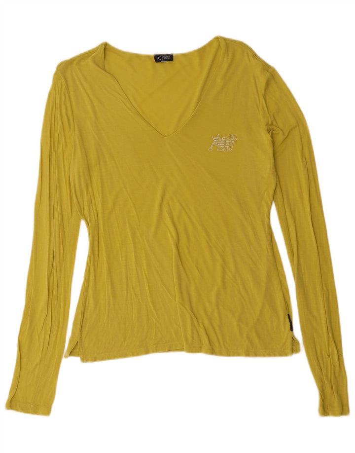 Top feminino Armani manga comprida UK 14 médio amarelo
