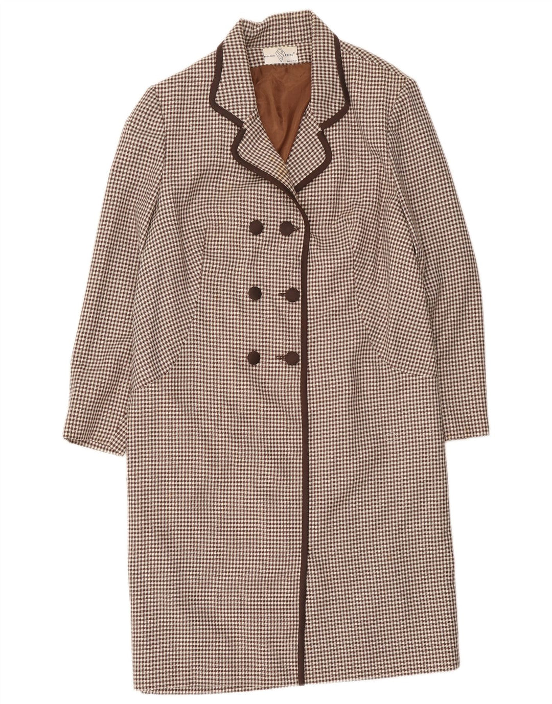 Casaco feminino de peito duplo Alta Moda Reino Unido 8 pequeno marrom houndstooth