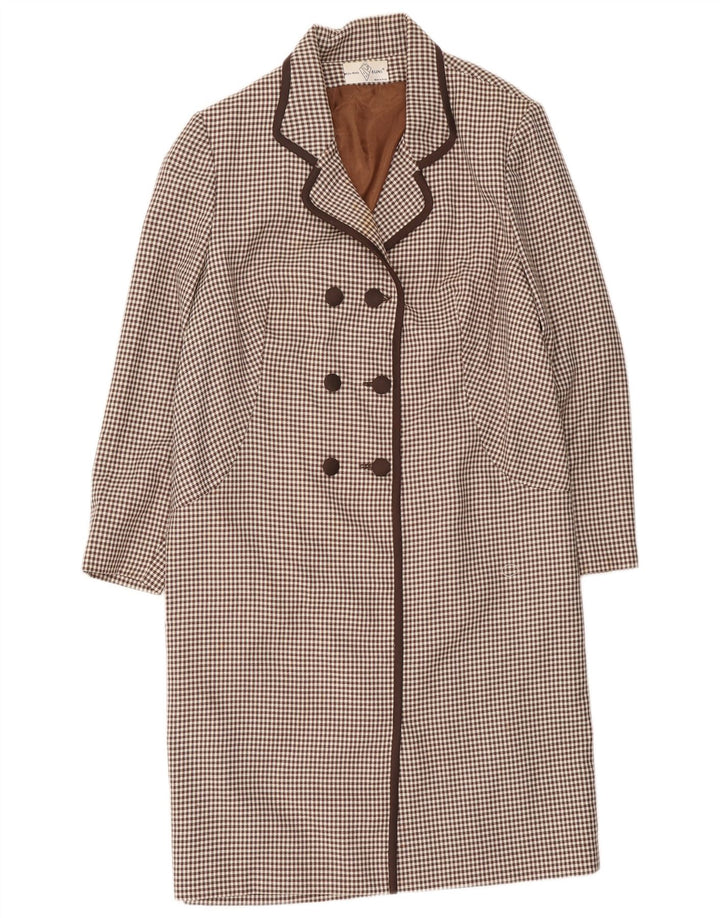 Casaco feminino de peito duplo Alta Moda Reino Unido 8 pequeno marrom houndstooth