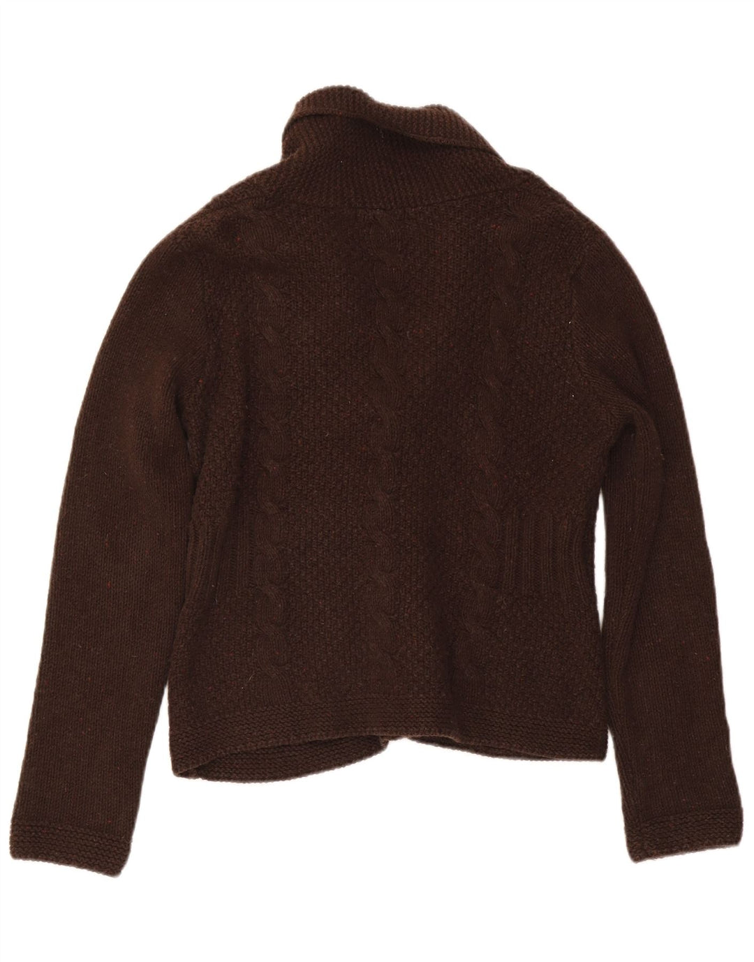 Suéter cardigã feminino Eddie Bauer Reino Unido 12 algodão manchado marrom médio
