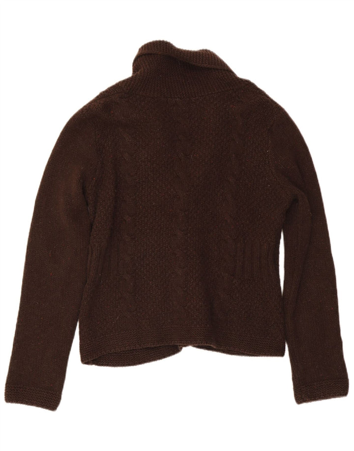 Suéter cardigã feminino Eddie Bauer Reino Unido 12 algodão manchado marrom médio