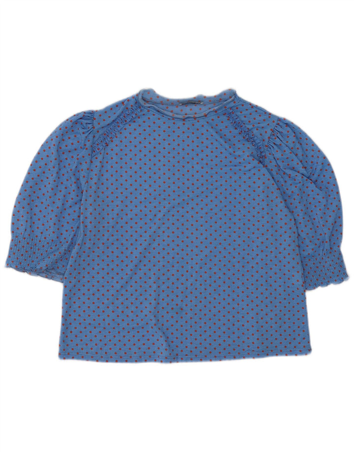 Blusa feminina ZARA UK 14 poliéster manchado azul médio