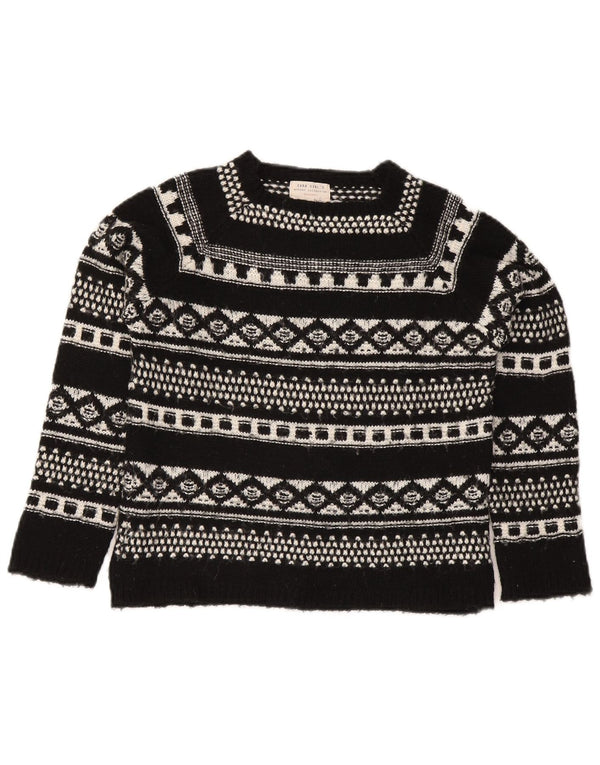 Zara Suéter feminino com gola canoa 11-12 anos preto Fair Isle