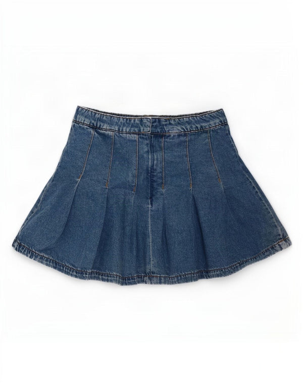 Saia jeans plissada Marks & Spencer para meninas 10-11 anos W24 algodão azul