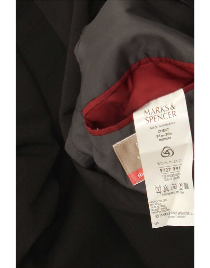 Jaqueta blazer masculina de 2 botões Marks & Spencer Reino Unido 36 poliéster preto pequeno