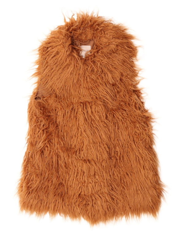Guess Womens Faux Fur Gilet UK 6 XS Bege Acrílico