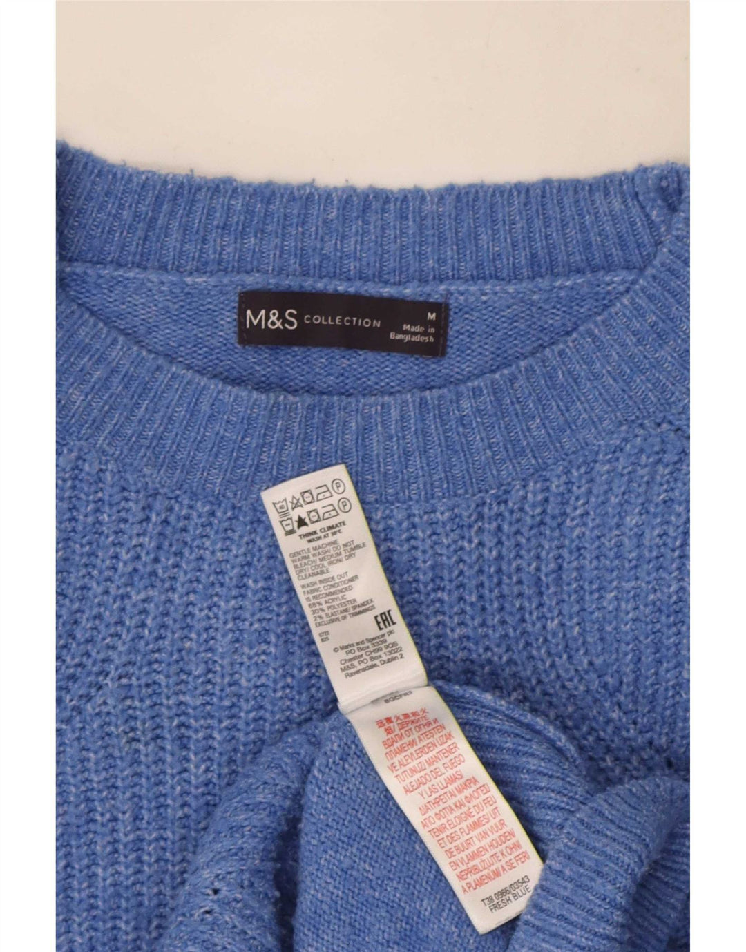 Suéter feminino Marks & Spencer com gola redonda grande, Reino Unido 14, azul médio