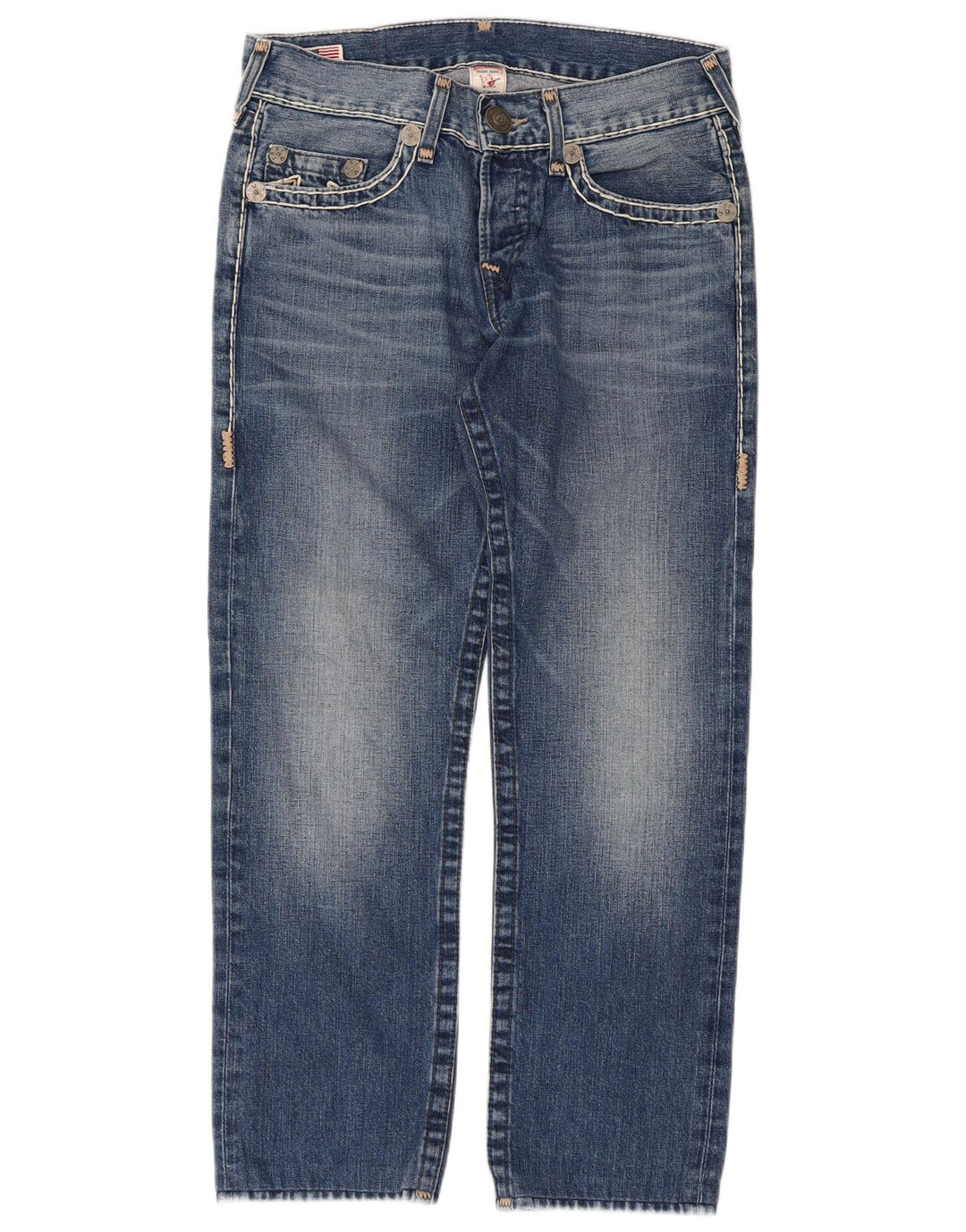 Jeans retos femininos True Religion W31 L28 algodão azul