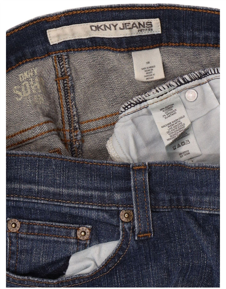 Calça jeans feminina DKNY Petites Bootcut US 10 grande W30 L26 algodão azul