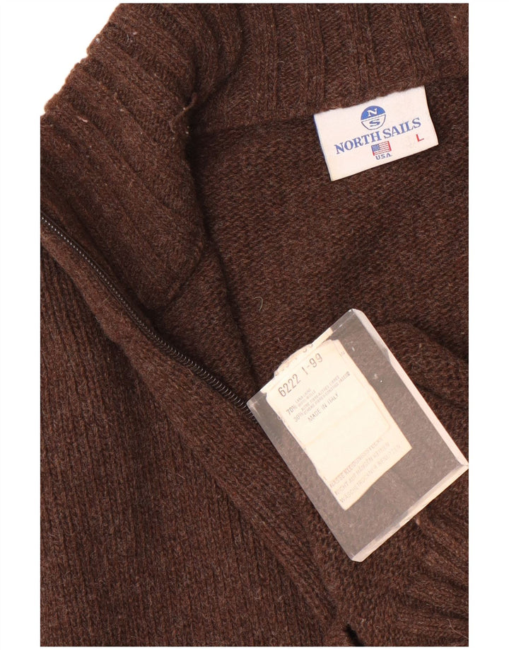 Suéter masculino North Sails com zíper e gola grande de lã marrom