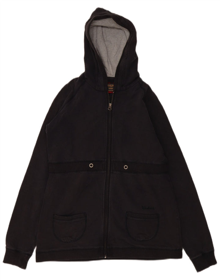 Suéter feminino Woolrich com capuz e zíper Reino Unido 12 algodão preto médio