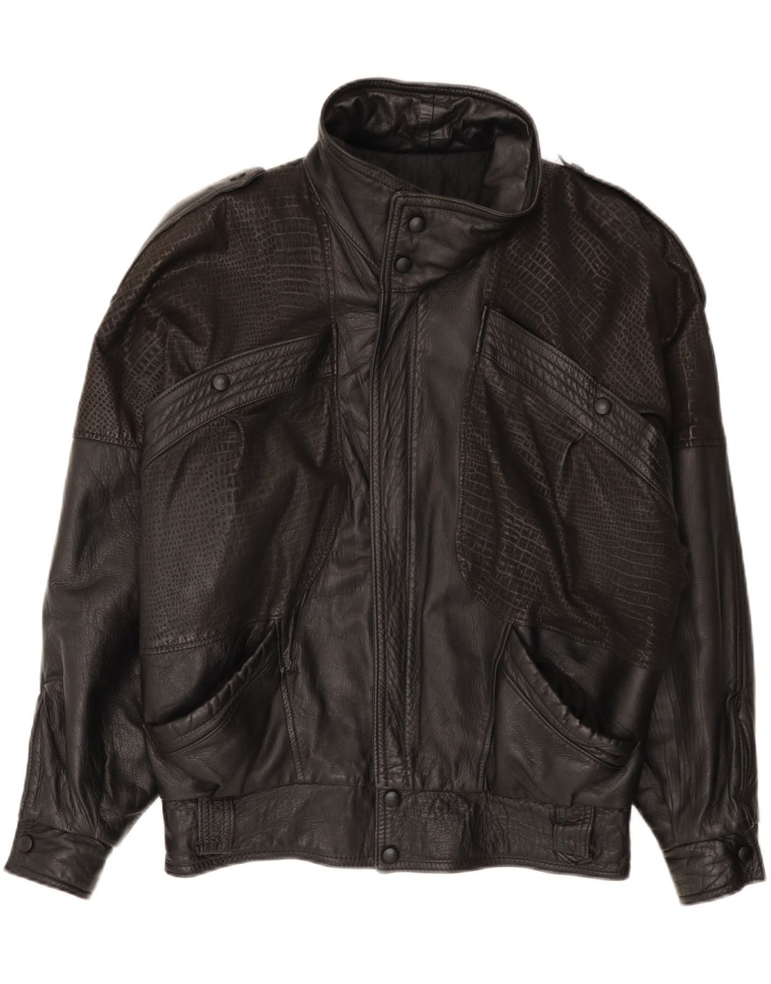 Jaqueta de couro masculina vintage com ajuste solto IT 46 couro preto pequeno