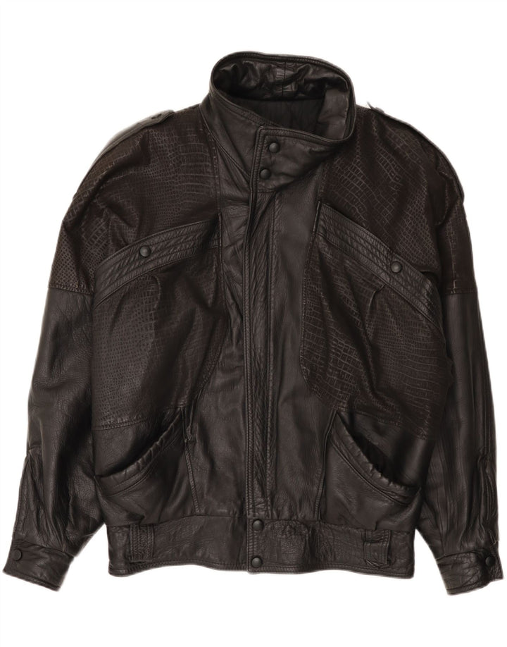 Jaqueta de couro masculina vintage com ajuste solto IT 46 couro preto pequeno
