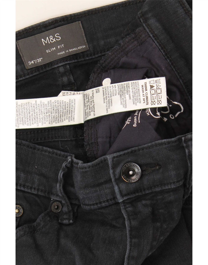 Marks & Spencer Mens Jeans Slim W34 L31 Algodão Preto