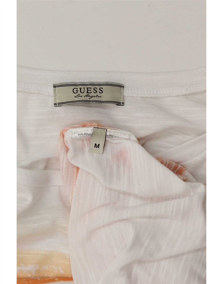 Camiseta feminina Guess UK 14 listrada branca média
