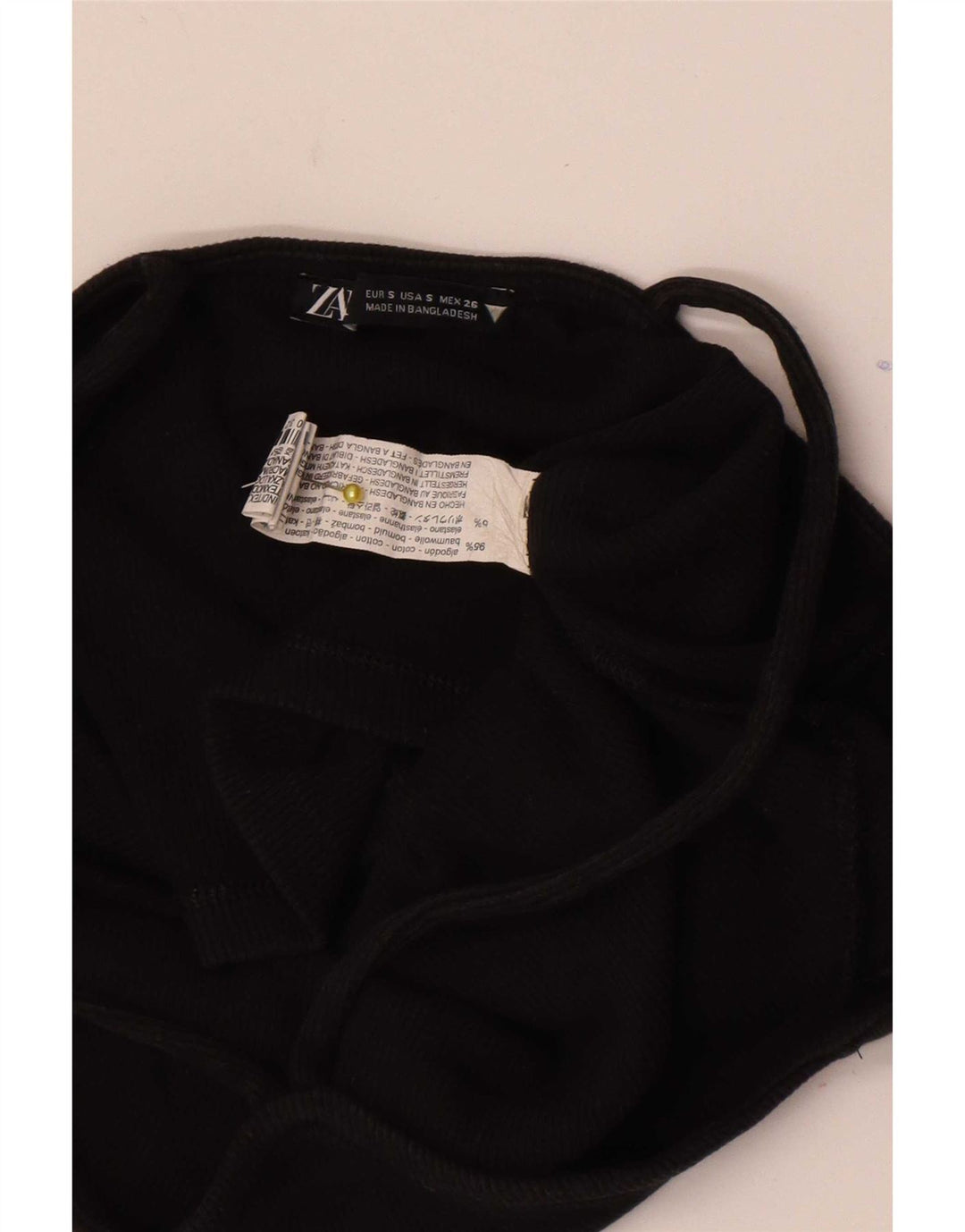 Zara Womens Crop Off Ombro Top Reino Unido 8 Pequeno Algodão Preto