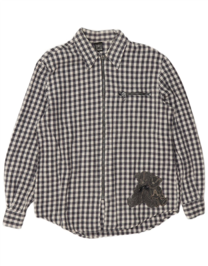 Camisa feminina vintage de flanela grande urso de pelúcia Reino Unido 10 pequena cinza guingão