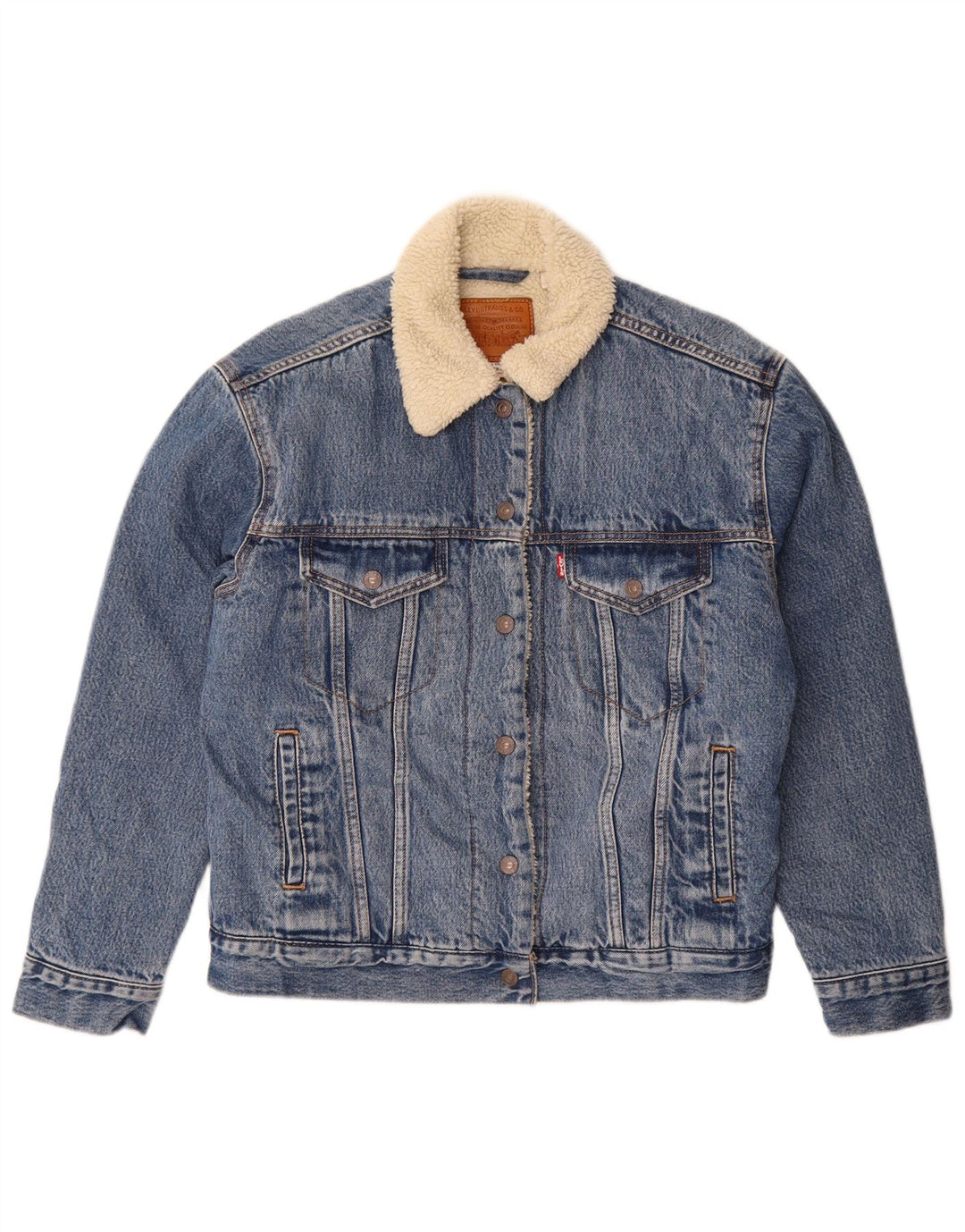Jaqueta jeans feminina grande Levi's Sherpa Reino Unido 10 algodão azul pequeno
