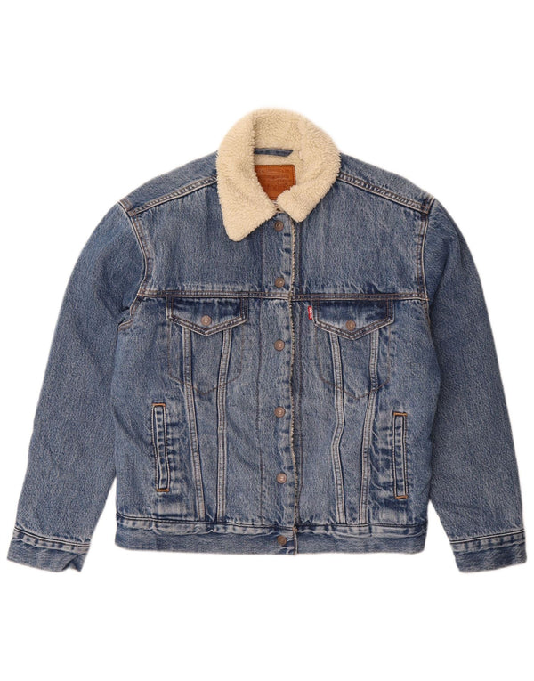 Jaqueta jeans feminina grande Levi's Sherpa Reino Unido 10 algodão azul pequeno