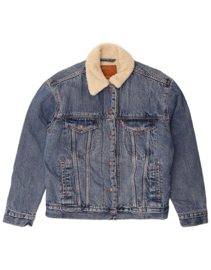 Jaqueta jeans feminina grande Levi's Sherpa Reino Unido 10 algodão azul pequeno