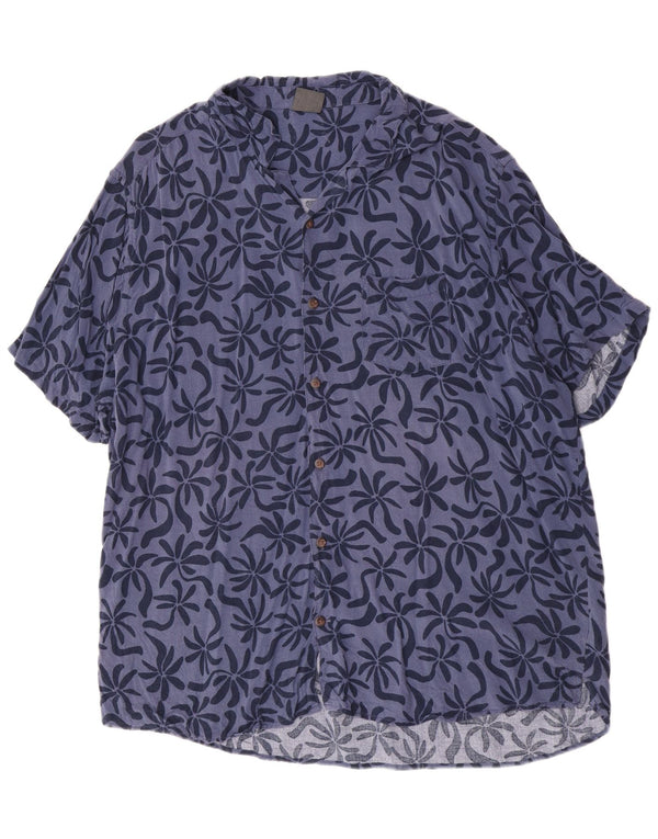 Camisa masculina vintage de manga curta 5XL viscose floral azul