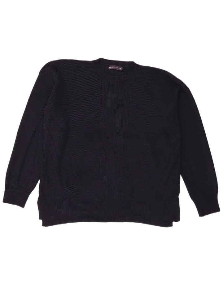 Suéter masculino Marks & Spencer com gola redonda, viscose azul marinho grande