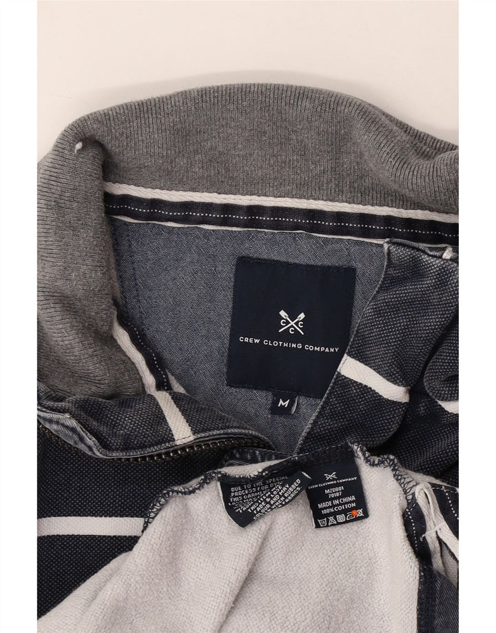CREW CLOTHING Suéter masculino com gola e zíper médio listrado azul marinho