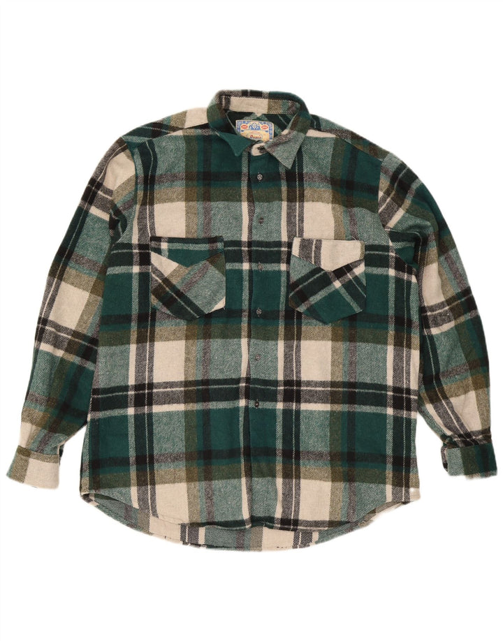 Camiseta masculina vintage XL de lã xadrez verde