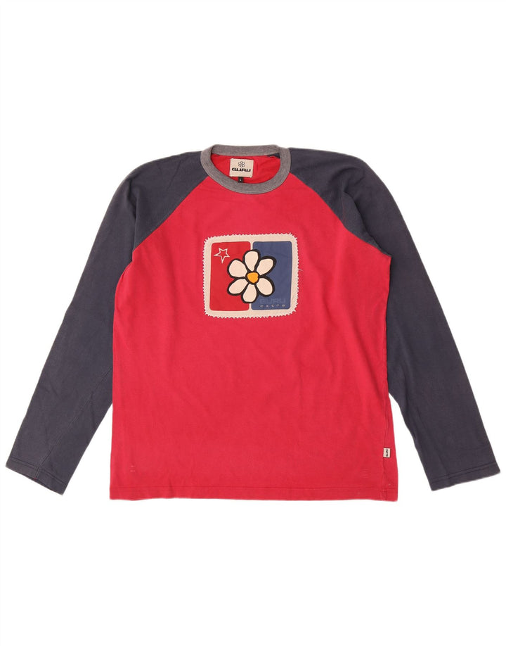 Guru Mens Gráfico Top Manga Longa Grande Colorblock Rosa