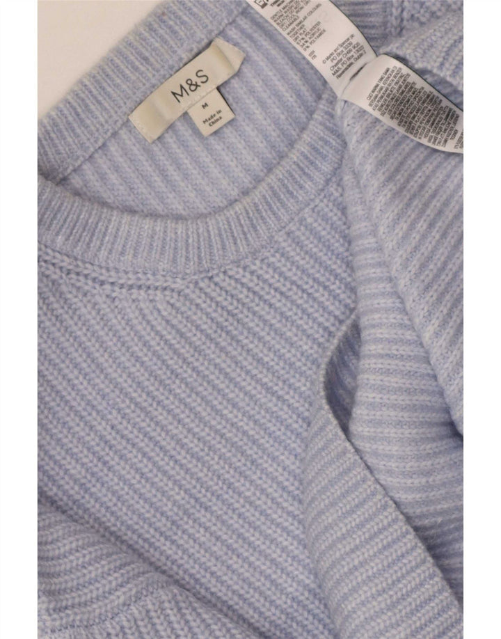 Suéter feminino Marks & Spencer com gola redonda Reino Unido 14 poliéster azul médio