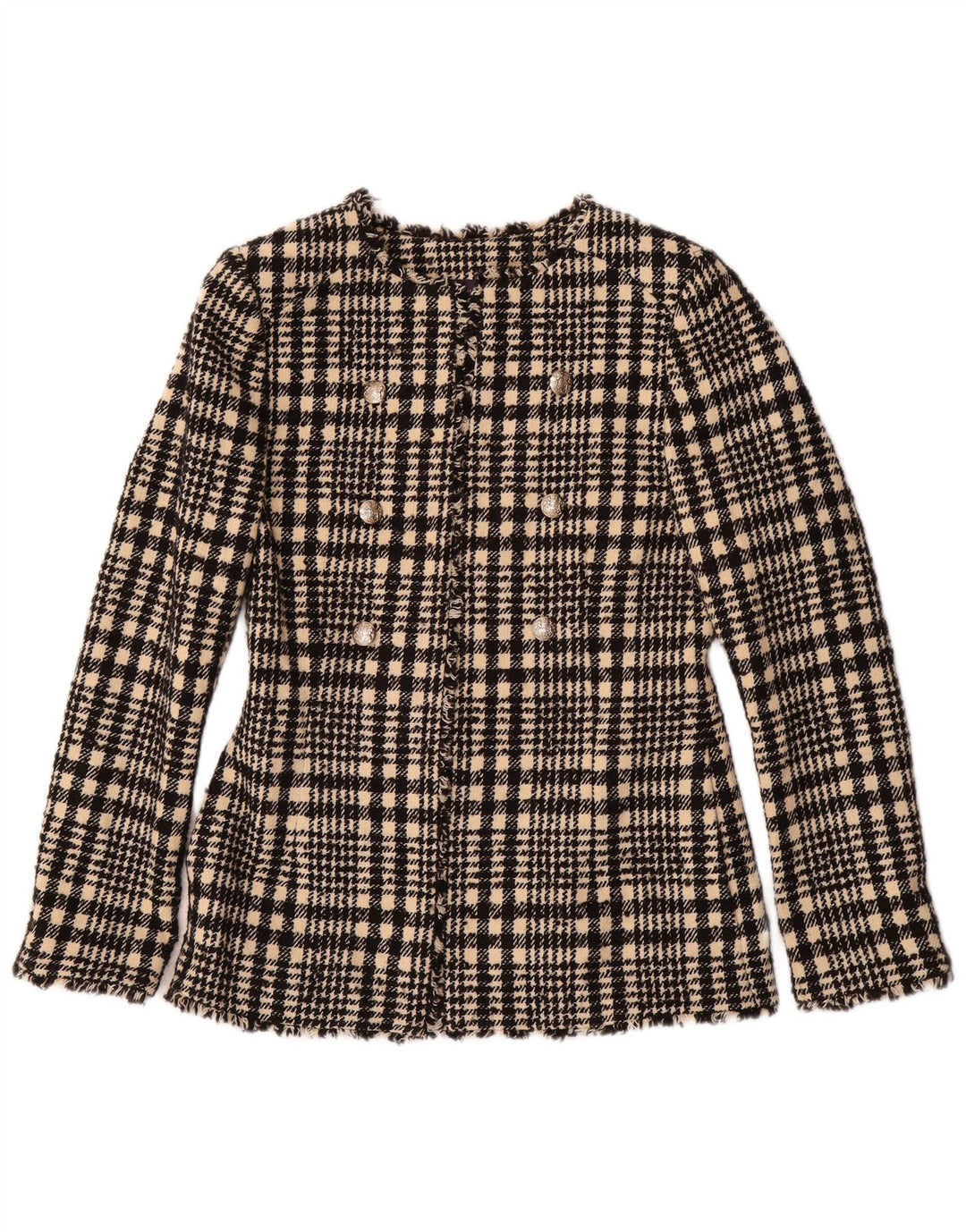 Jaqueta blazer feminina Marks & Spencer Reino Unido 6 XS poliéster xadrez preto
