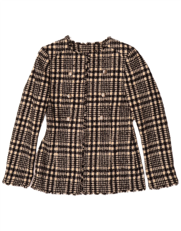 Jaqueta blazer feminina Marks & Spencer Reino Unido 6 XS poliéster xadrez preto