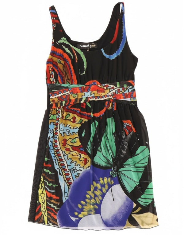 Desigual Meninas Padrão Abstrato Vestido 15-16 Anos 2XL Borboleta Preta