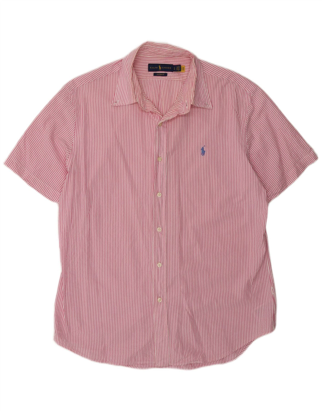 Camisa masculina de manga curta com ajuste personalizado RALPH LAUREN grande algodão listrado rosa