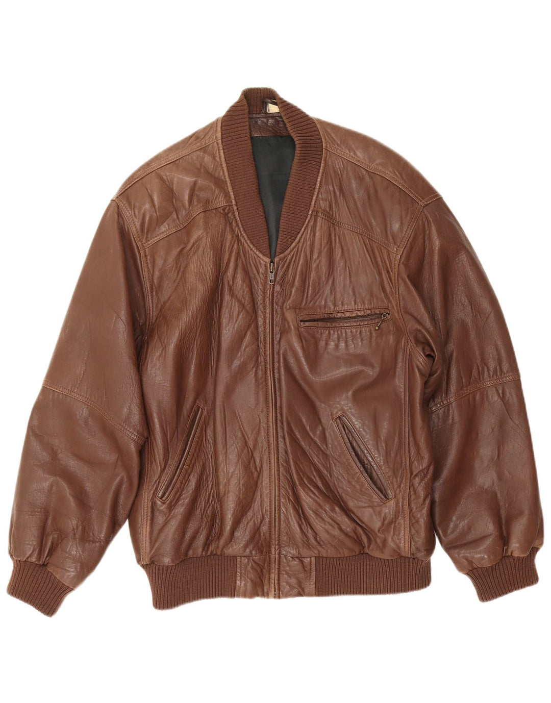 Jaqueta de couro vintage masculina solta EU 48 couro marrom médio