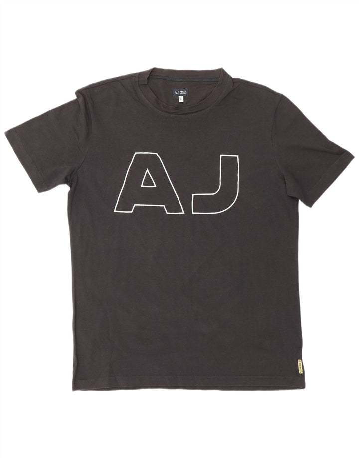 ARMANI JEANS Camiseta gráfica masculina Top 3XL algodão preto