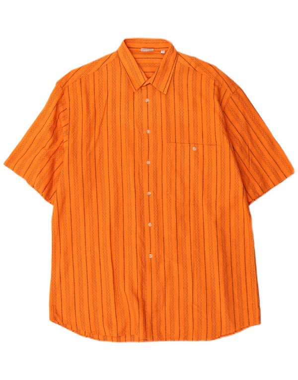 Vintage Mens Short Sleeve Shirt Medium Orange Striped Cotton