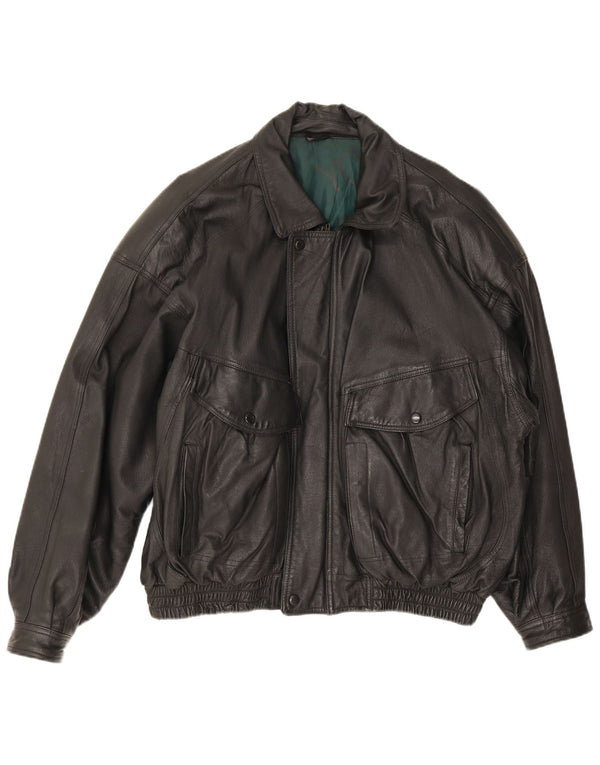 Jaqueta de couro masculina vintage UK 44 2XL couro preto