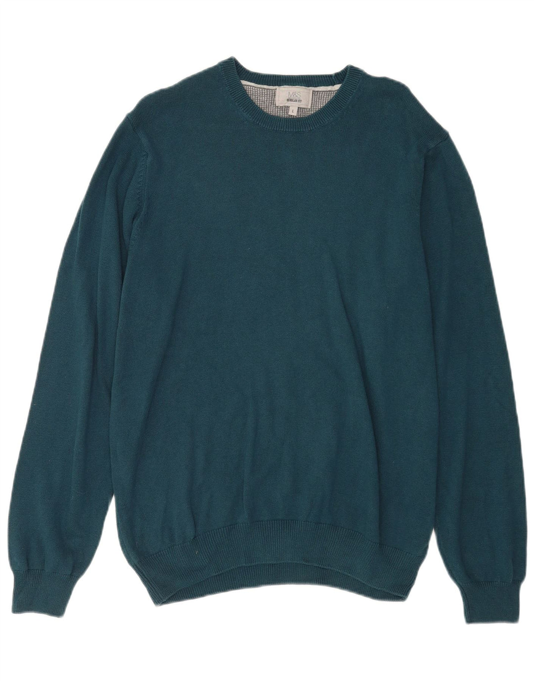 Suéter masculino Marks & Spencer com ajuste regular e gola redonda, grande algodão azul