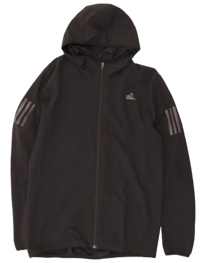 Adidas masculino moletom com capuz jaqueta superior poliéster preto médio