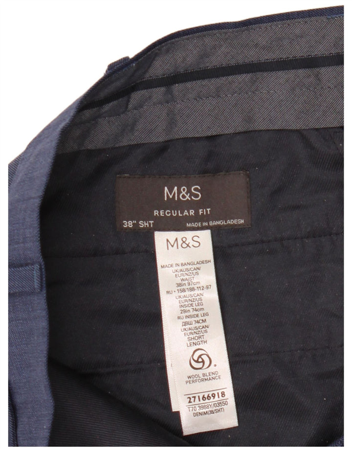 Calça masculina de ajuste regular Marks & Spencer W38 L29 lã azul