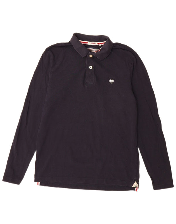 Camisa polo masculina de manga comprida Fat Face algodão azul marinho médio