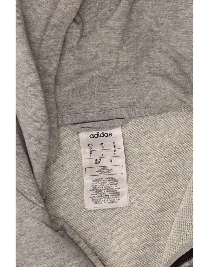 ADIDAS Mens Zip Hoodie Suéter Pequeno Algodão Cinza